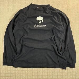 Y2K Hardcore Skull Graphic Long Sleeve Tee Black M